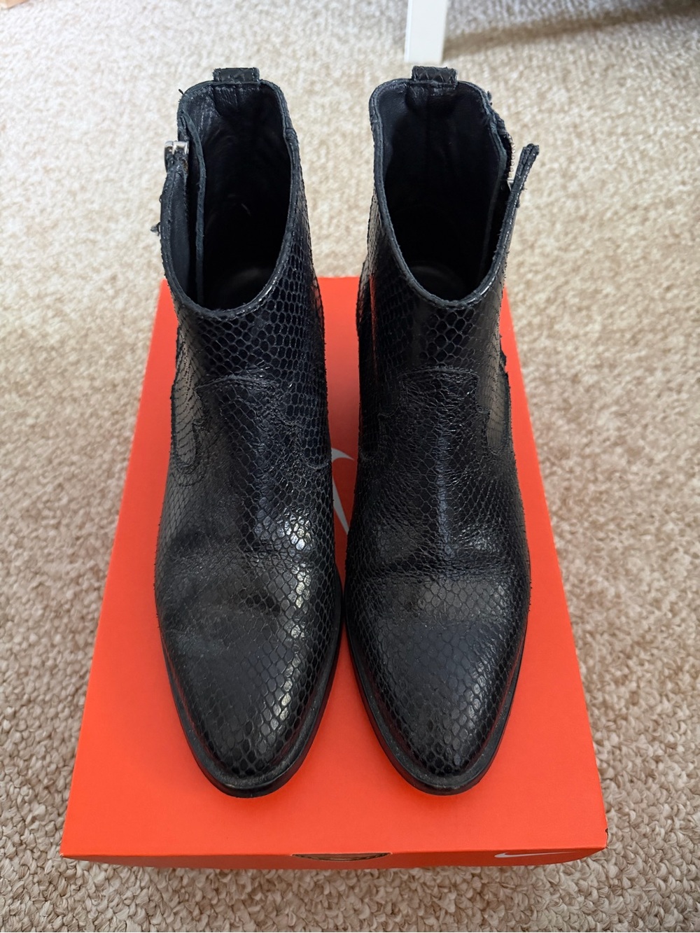 All Saints Black Textured Leather Ankle Boots